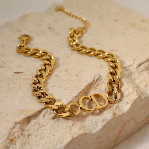 Designer Inspired CD Gold Plated Stainless Steel Bracelet - Picture 1 of 13
